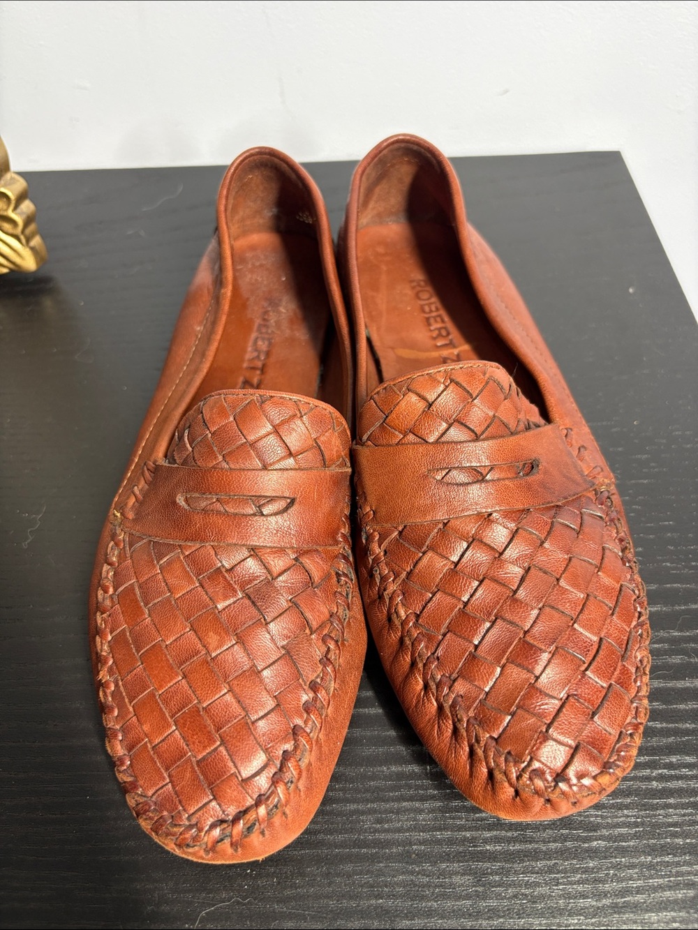 Robert Zur Brown Woven Leather Slip-On Loafers